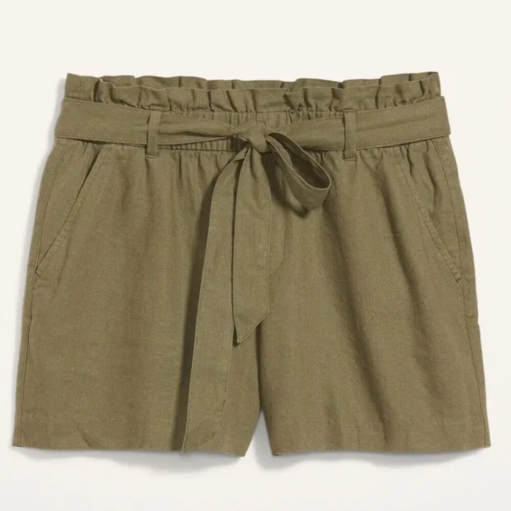 NWT Old Navy Green High Waisted Linen Shorts With Tie (Size M)